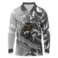 Penrith Panthers Rugby Long Sleeve Polo Shirt Fierce Mascot Geometric Tribal Art
