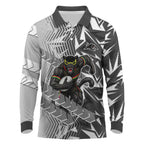 Penrith Panthers Rugby Long Sleeve Polo Shirt Fierce Mascot Geometric Tribal Art