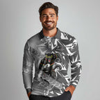 Penrith Panthers Rugby Long Sleeve Polo Shirt Fierce Mascot Geometric Tribal Art