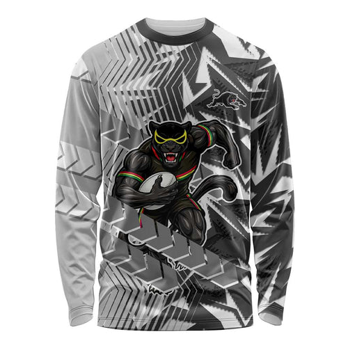 Penrith Panthers Rugby Long Sleeve Shirt Fierce Mascot Geometric Tribal Art