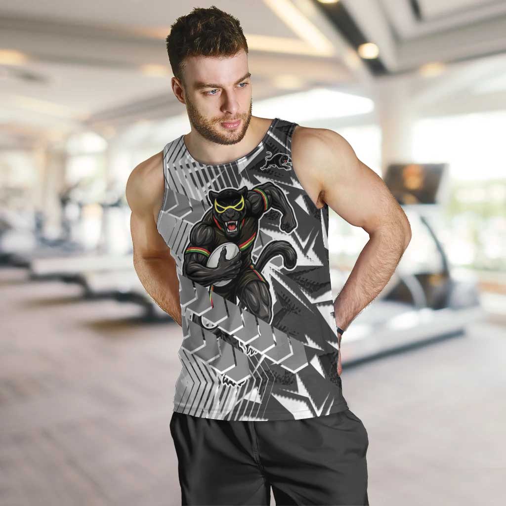 Penrith Panthers Rugby Men Tank Top Fierce Mascot Geometric Tribal Art