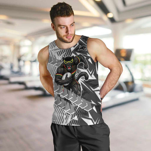 Penrith Panthers Rugby Men Tank Top Fierce Mascot Geometric Tribal Art