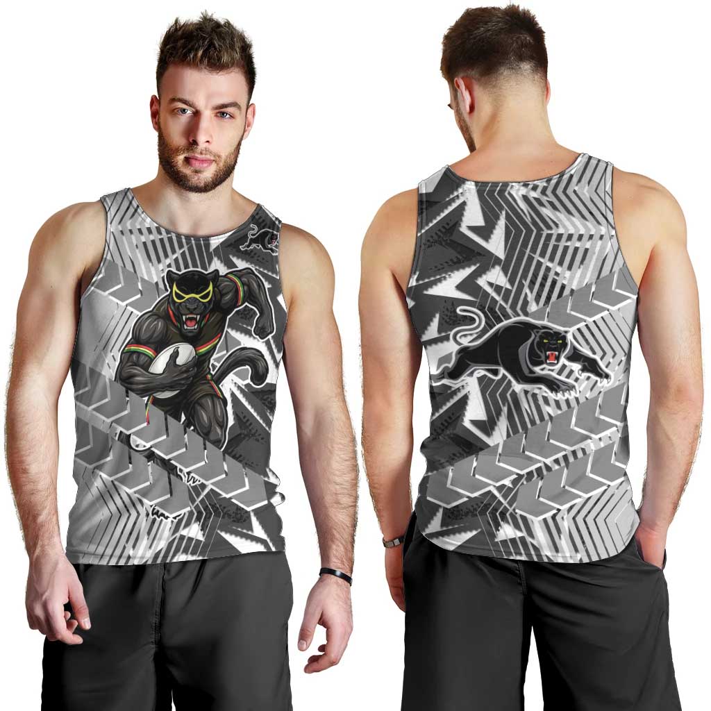 Penrith Panthers Rugby Men Tank Top Fierce Mascot Geometric Tribal Art