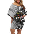 Penrith Panthers Rugby Off Shoulder Short Dress Fierce Mascot Geometric Tribal Art