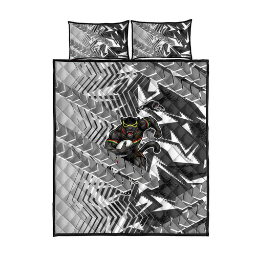 Penrith Panthers Rugby Quilt Bed Set Fierce Mascot Geometric Tribal Art