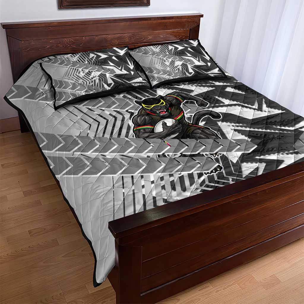 Penrith Panthers Rugby Quilt Bed Set Fierce Mascot Geometric Tribal Art