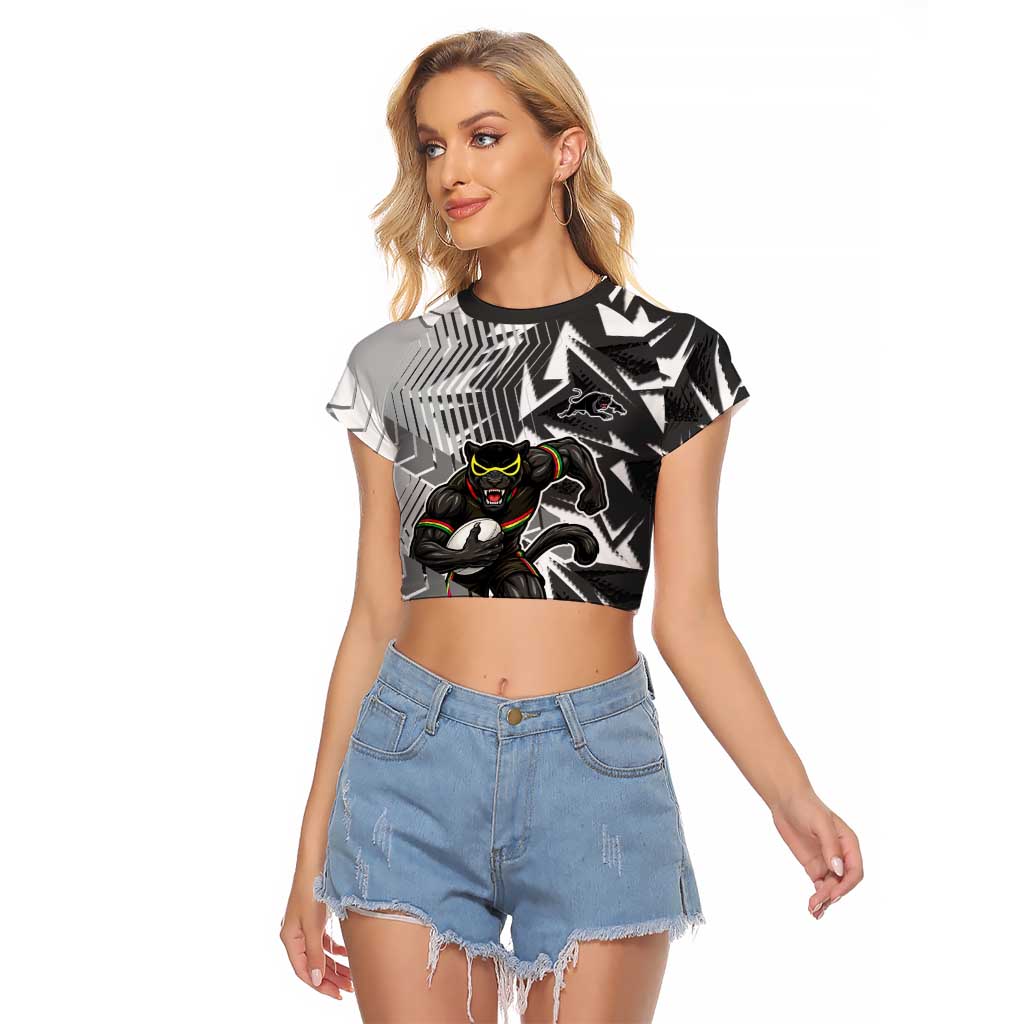 Penrith Panthers Rugby Raglan Cropped T Shirt Fierce Mascot Geometric Tribal Art
