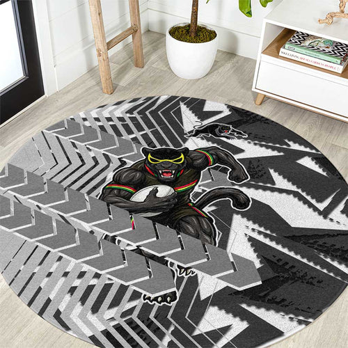 Penrith Panthers Rugby Round Carpet Fierce Mascot Geometric Tribal Art