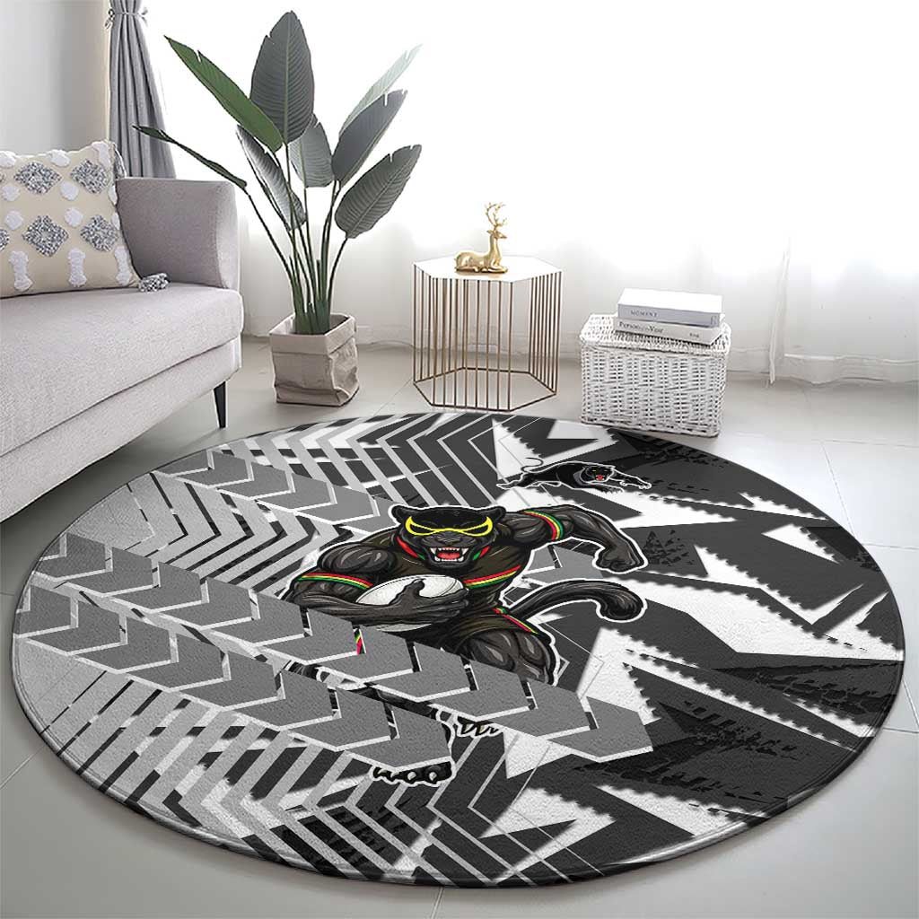 Penrith Panthers Rugby Round Carpet Fierce Mascot Geometric Tribal Art