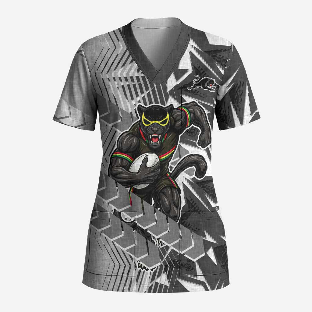 Penrith Panthers Rugby Scrub Top Fierce Mascot Geometric Tribal Art