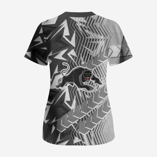 Penrith Panthers Rugby Scrub Top Fierce Mascot Geometric Tribal Art