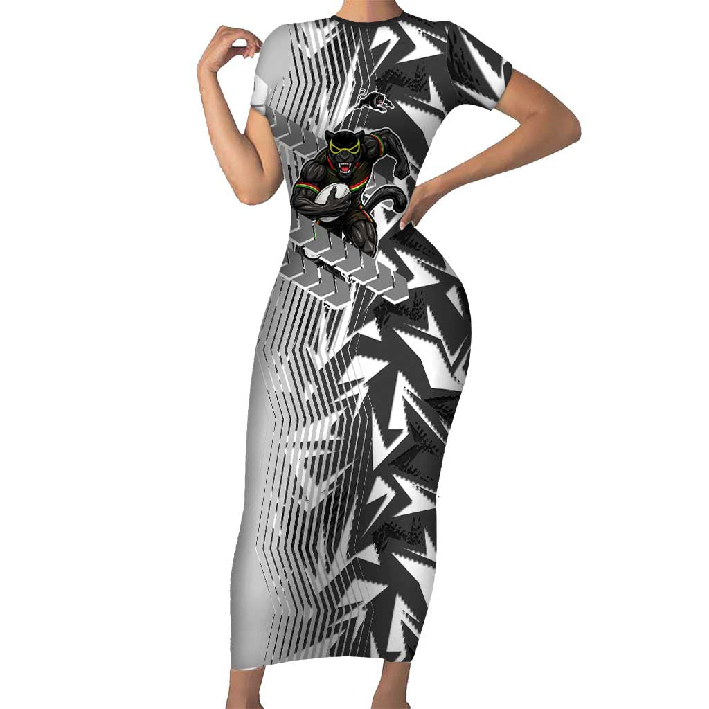 Penrith Panthers Rugby Short Sleeve Bodycon Dress Fierce Mascot Geometric Tribal Art