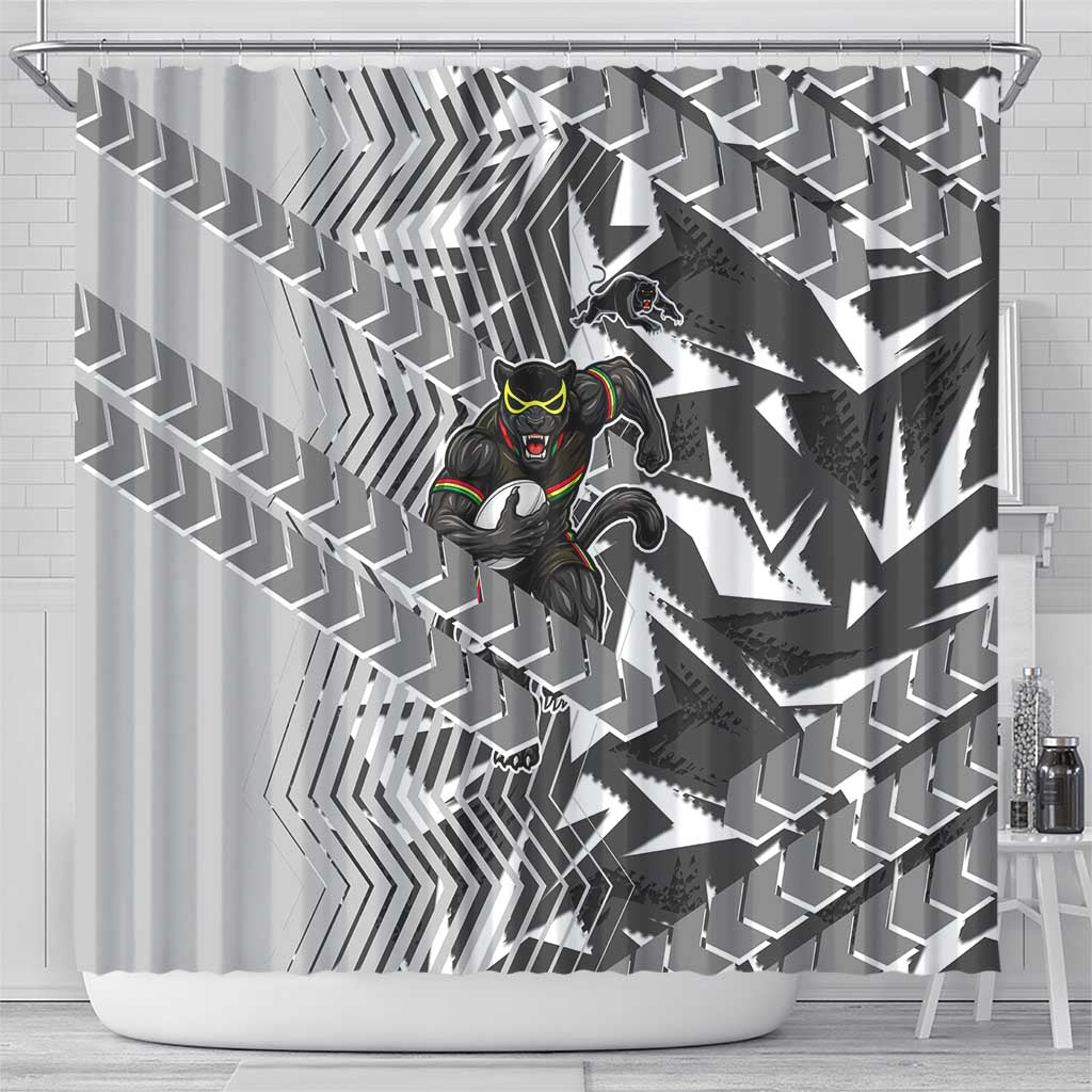 Penrith Panthers Rugby Shower Curtain Fierce Mascot Geometric Tribal Art