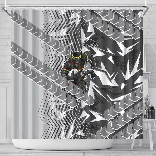 Penrith Panthers Rugby Shower Curtain Fierce Mascot Geometric Tribal Art