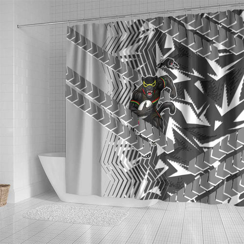 Penrith Panthers Rugby Shower Curtain Fierce Mascot Geometric Tribal Art