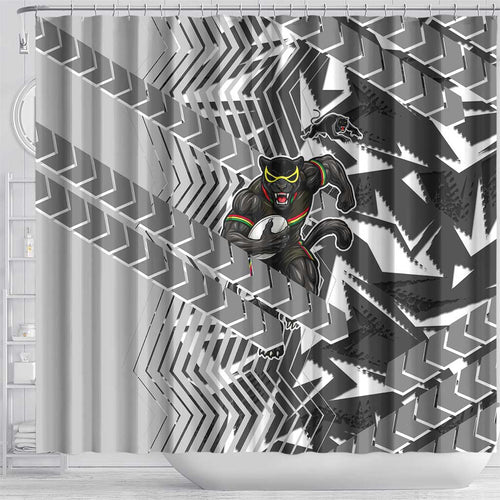 Penrith Panthers Rugby Shower Curtain Fierce Mascot Geometric Tribal Art