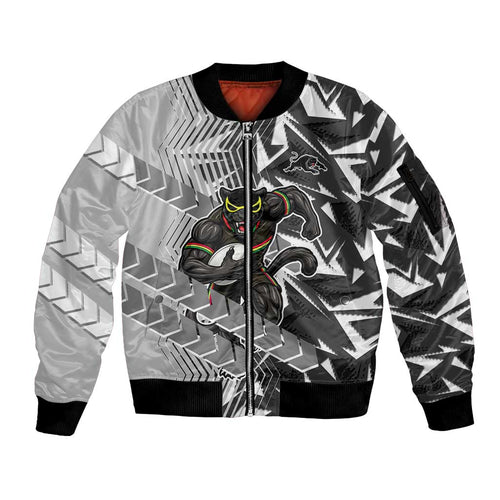 Penrith Panthers Rugby Sleeve Zip Bomber Jacket Fierce Mascot Geometric Tribal Art