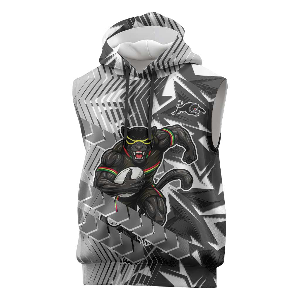 Penrith Panthers Rugby Sleeveless Hoodie Fierce Mascot Geometric Tribal Art