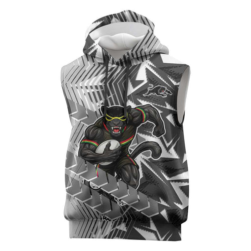 Penrith Panthers Rugby Sleeveless Hoodie Fierce Mascot Geometric Tribal Art
