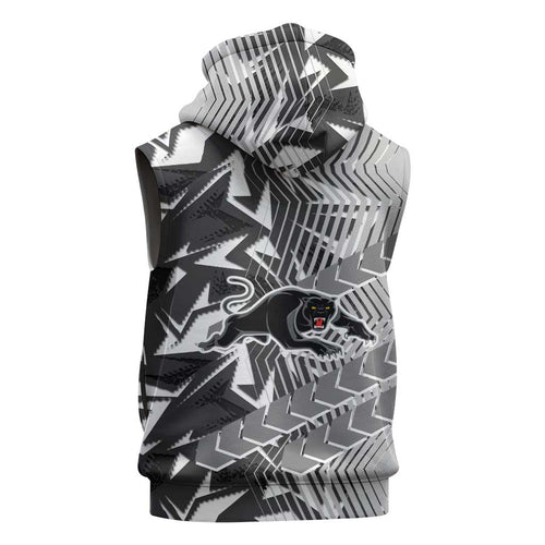 Penrith Panthers Rugby Sleeveless Hoodie Fierce Mascot Geometric Tribal Art
