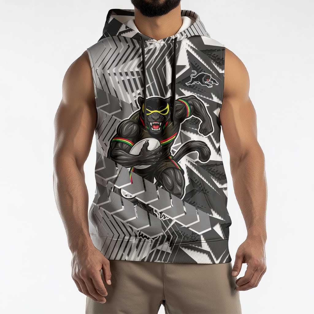 Penrith Panthers Rugby Sleeveless Hoodie Fierce Mascot Geometric Tribal Art