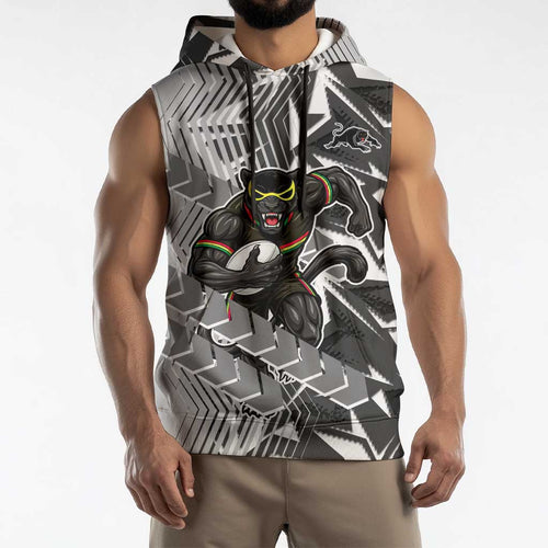 Penrith Panthers Rugby Sleeveless Hoodie Fierce Mascot Geometric Tribal Art