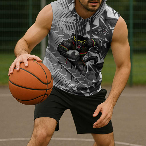 Penrith Panthers Rugby Sleeveless Hoodie Fierce Mascot Geometric Tribal Art