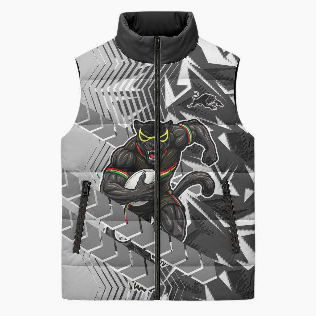 Penrith Panthers Rugby Sleeveless Puffer Jacket Fierce Mascot Geometric Tribal Art