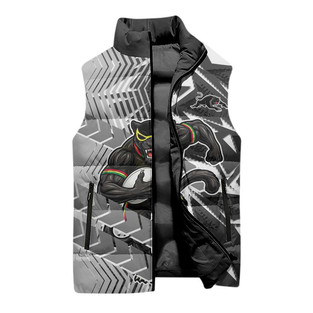 Penrith Panthers Rugby Sleeveless Puffer Jacket Fierce Mascot Geometric Tribal Art