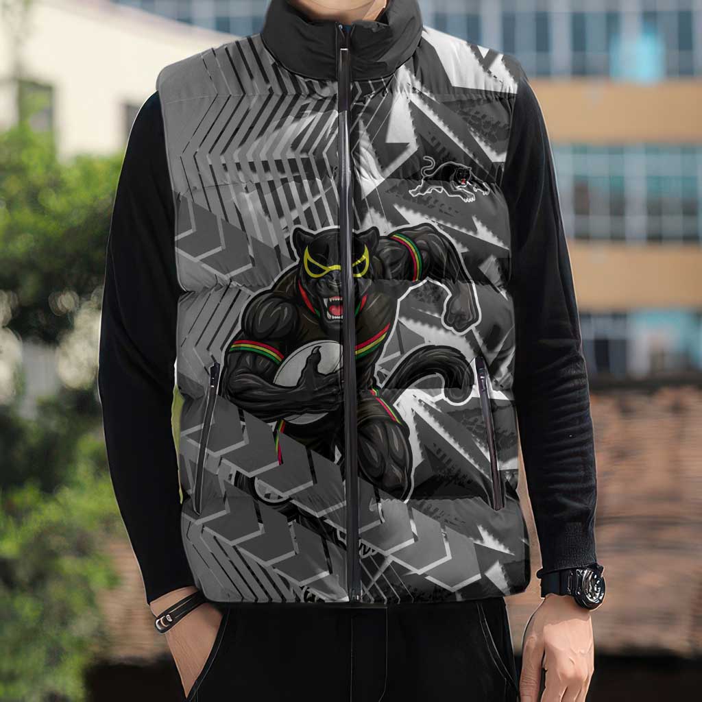 Penrith Panthers Rugby Sleeveless Puffer Jacket Fierce Mascot Geometric Tribal Art