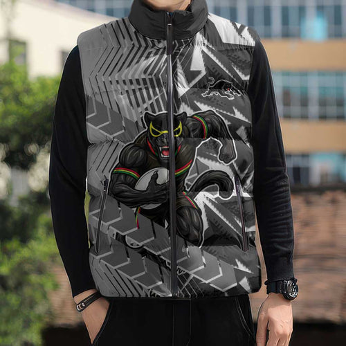 Penrith Panthers Rugby Sleeveless Puffer Jacket Fierce Mascot Geometric Tribal Art