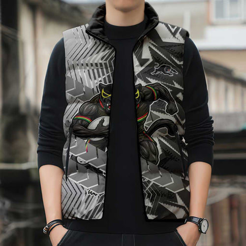 Penrith Panthers Rugby Sleeveless Puffer Jacket Fierce Mascot Geometric Tribal Art