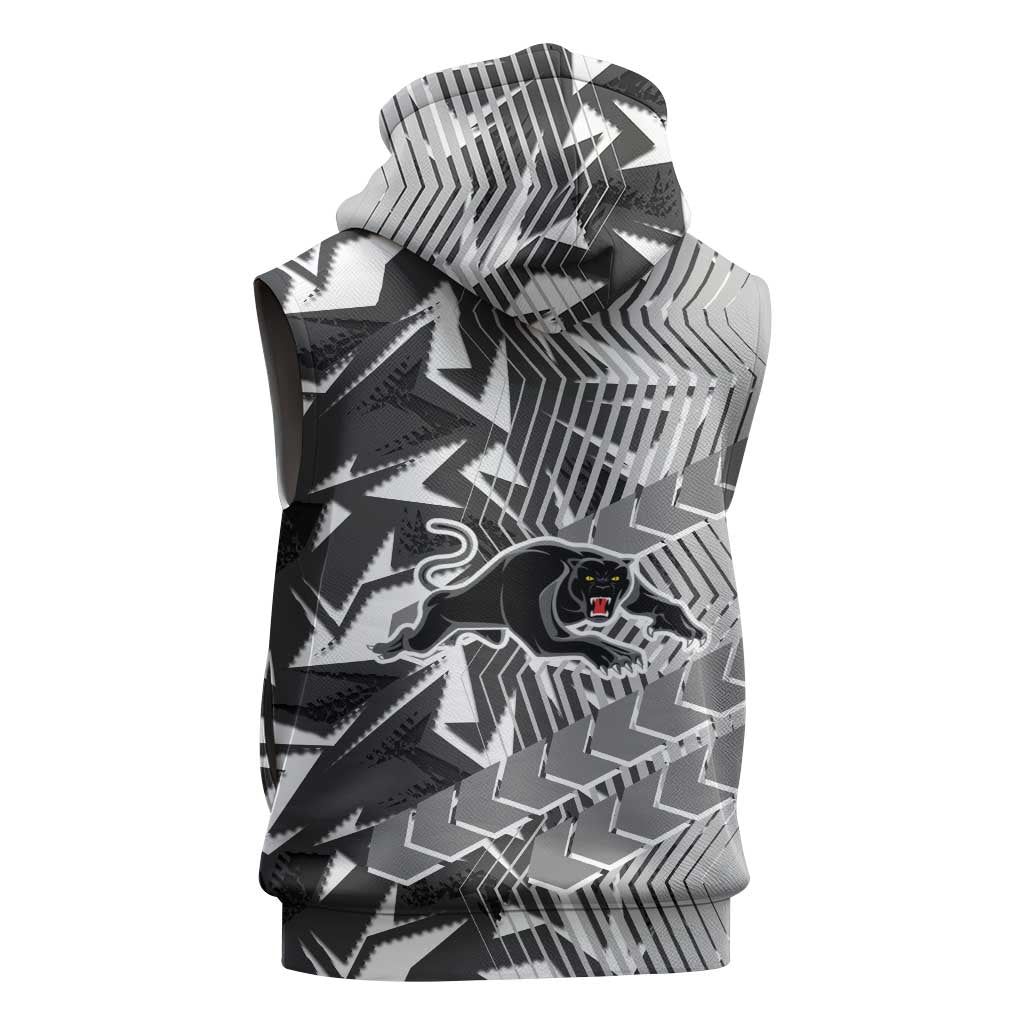 Penrith Panthers Rugby Sleeveless Zip Hoodie Fierce Mascot Geometric Tribal Art