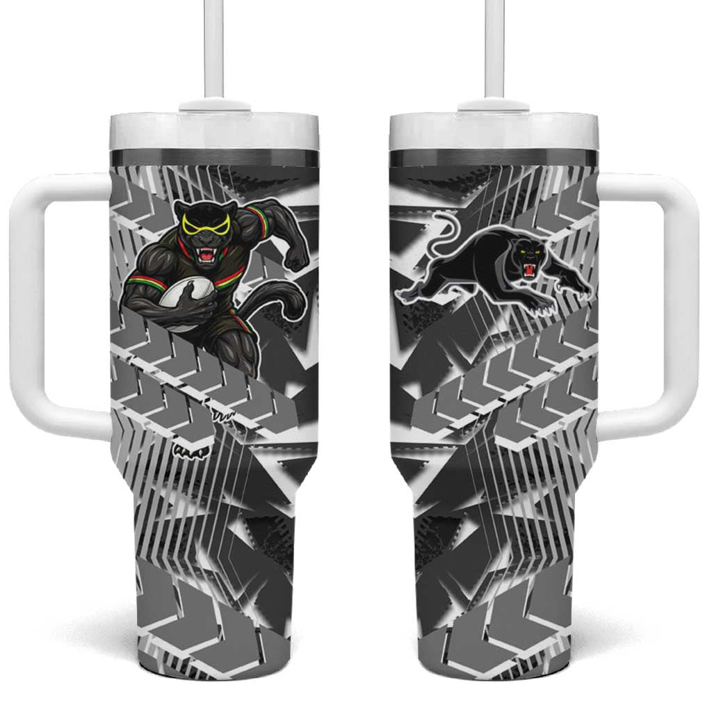 Penrith Panthers Rugby Tumbler With Handle Fierce Mascot Geometric Tribal Art