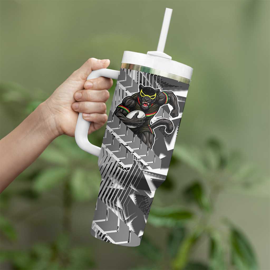 Penrith Panthers Rugby Tumbler With Handle Fierce Mascot Geometric Tribal Art