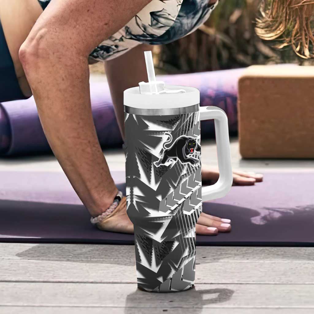 Penrith Panthers Rugby Tumbler With Handle Fierce Mascot Geometric Tribal Art