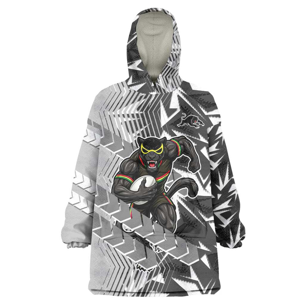 Penrith Panthers Rugby Wearable Blanket Hoodie Fierce Mascot Geometric Tribal Art