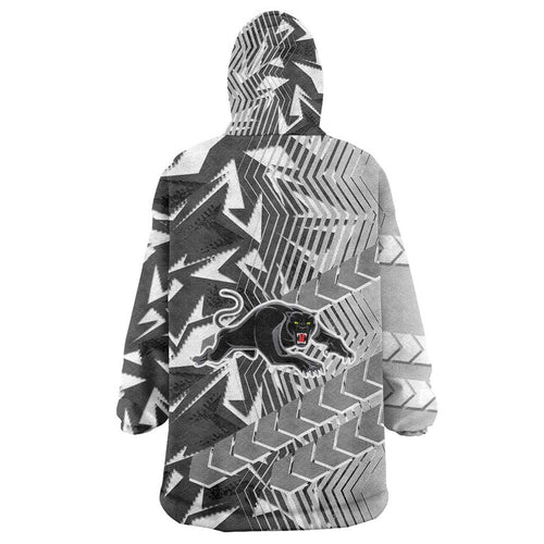 Penrith Panthers Rugby Wearable Blanket Hoodie Fierce Mascot Geometric Tribal Art