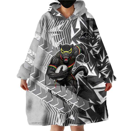 Penrith Panthers Rugby Wearable Blanket Hoodie Fierce Mascot Geometric Tribal Art