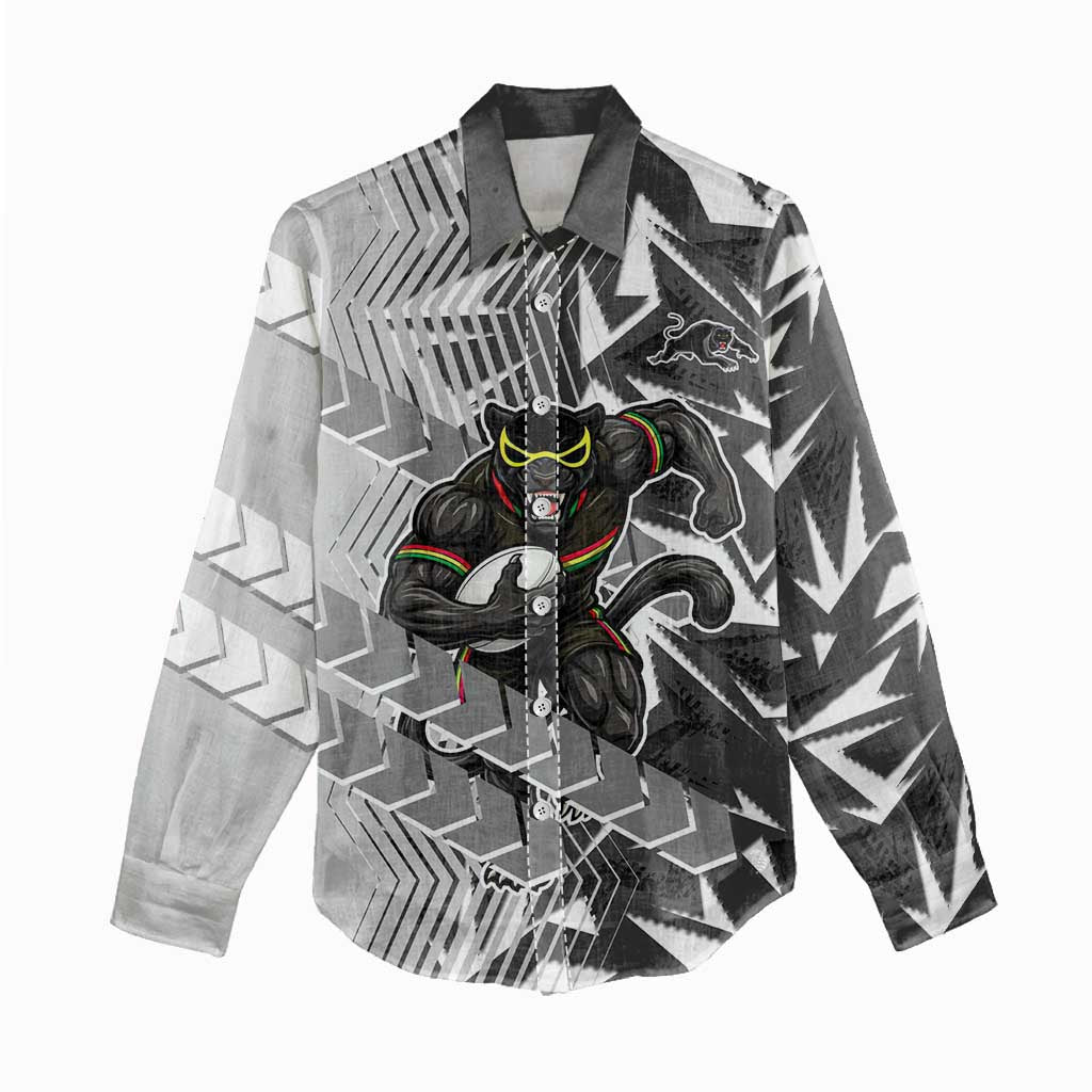 Penrith Panthers Rugby Women Casual Shirt Fierce Mascot Geometric Tribal Art