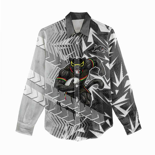 Penrith Panthers Rugby Women Casual Shirt Fierce Mascot Geometric Tribal Art