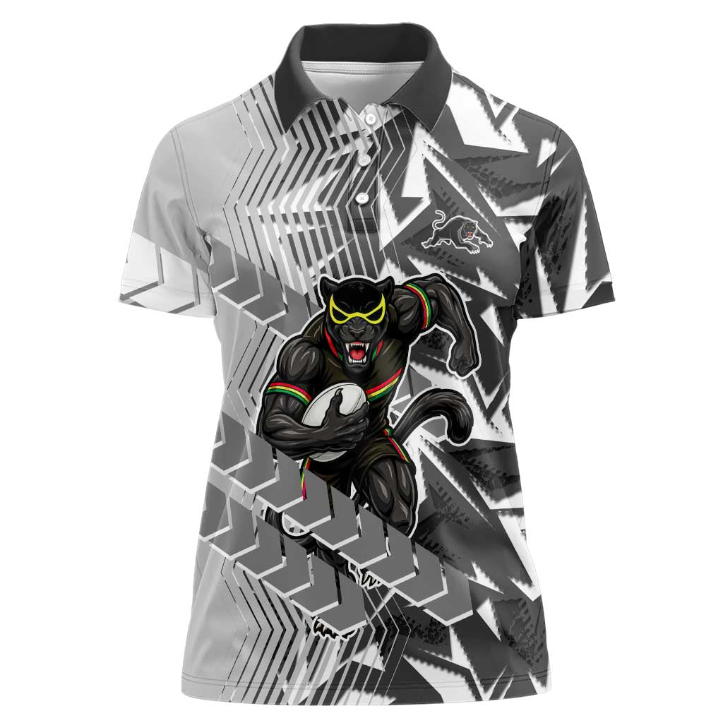 Penrith Panthers Rugby Women Polo Shirt Fierce Mascot Geometric Tribal Art