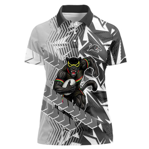 Penrith Panthers Rugby Women Polo Shirt Fierce Mascot Geometric Tribal Art