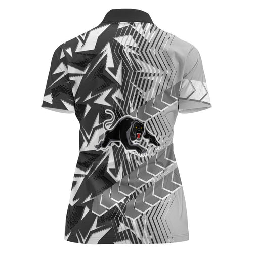 Penrith Panthers Rugby Women Polo Shirt Fierce Mascot Geometric Tribal Art