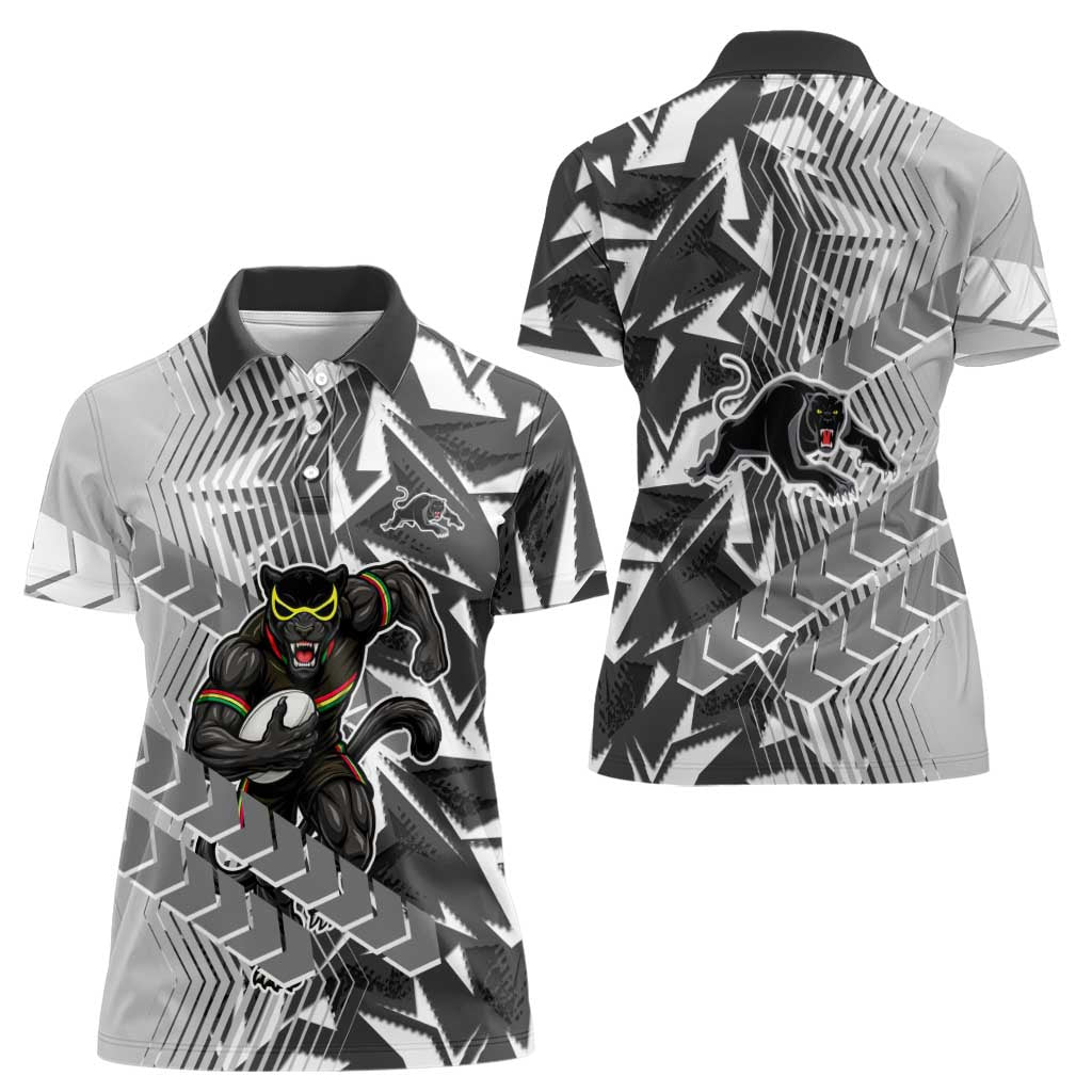 Penrith Panthers Rugby Women Polo Shirt Fierce Mascot Geometric Tribal Art