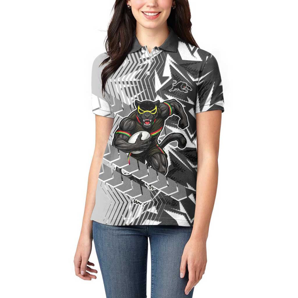 Penrith Panthers Rugby Women Polo Shirt Fierce Mascot Geometric Tribal Art