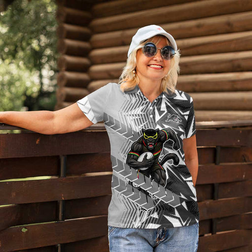Penrith Panthers Rugby Women Polo Shirt Fierce Mascot Geometric Tribal Art