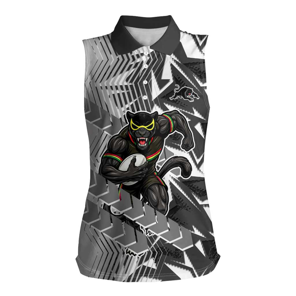 Penrith Panthers Rugby Women Sleeveless Polo Shirt Fierce Mascot Geometric Tribal Art