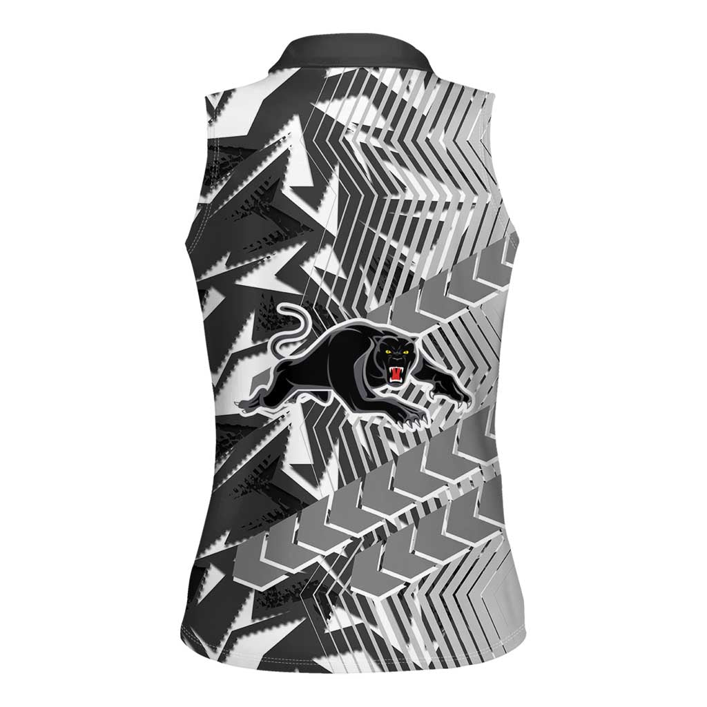Penrith Panthers Rugby Women Sleeveless Polo Shirt Fierce Mascot Geometric Tribal Art