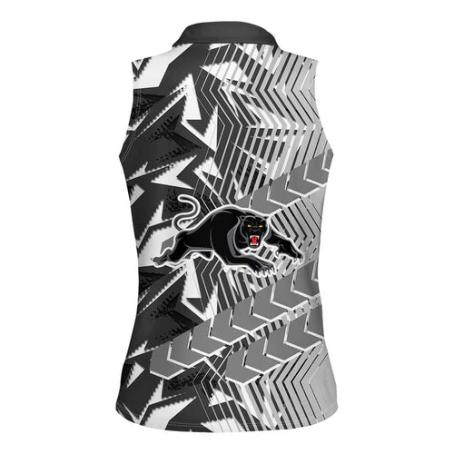 Penrith Panthers Rugby Women Sleeveless Polo Shirt Fierce Mascot Geometric Tribal Art